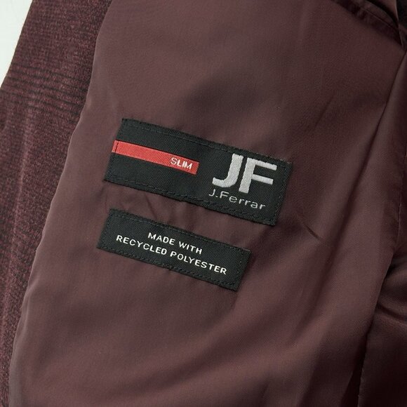 JF J Ferrar Size Small 34/36 SH Slim Fit Burgundy Mini Check Suit Jacket Blazer - Picture 5 of 12